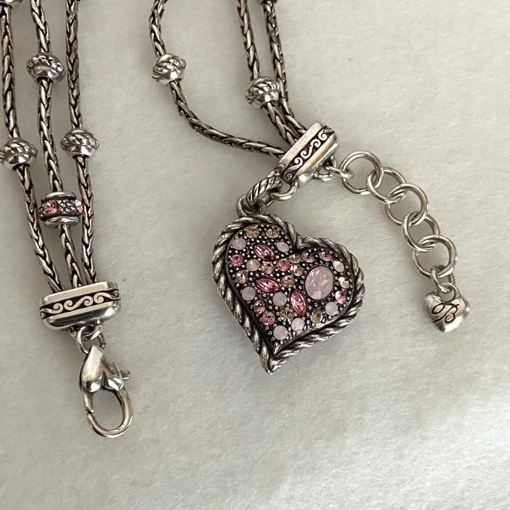 Brighton Power Of Pink Crystal Heart Charm 3 Strand Breast Cancer Bracelet
